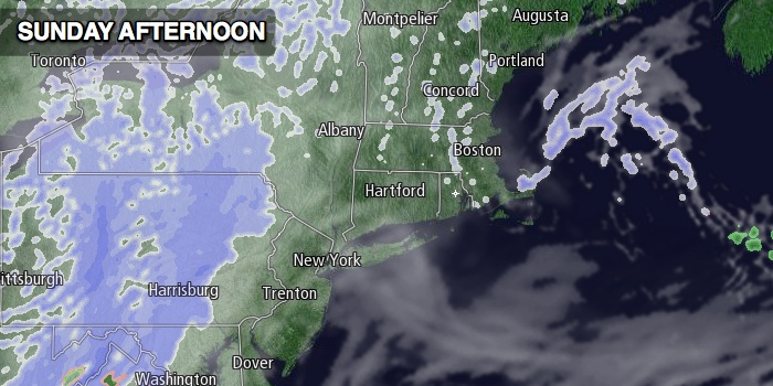 A few light snow showers or flurries are possible in Eastern MA on Sunday