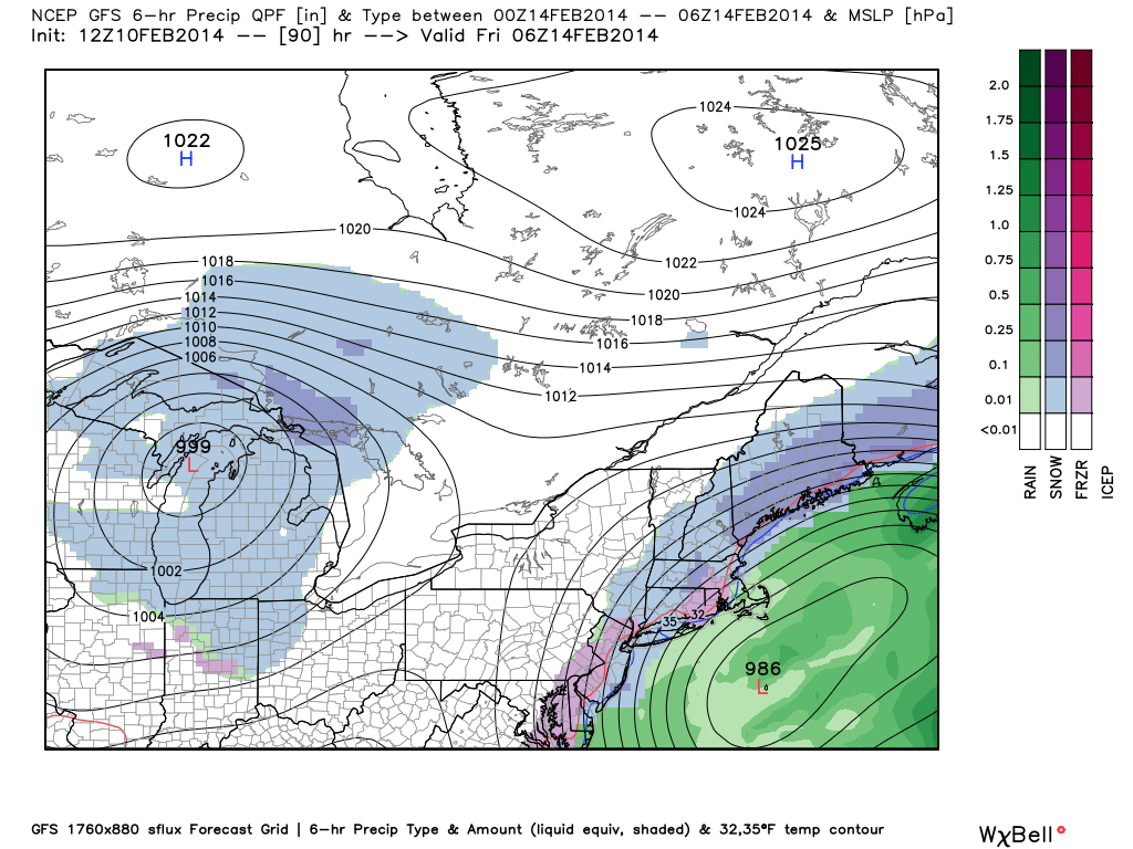 One computer model shows a lot of mixed precipitation in SNE on Thursday