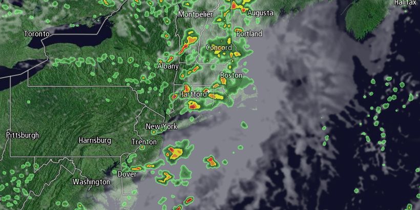 A line of thunderstorms will move through New England on Sunday
