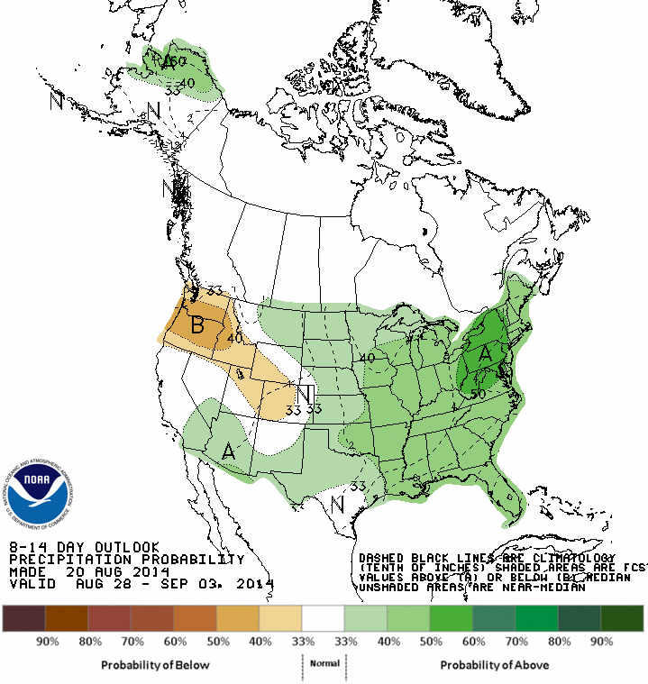 NOAA sees a wet pattern around Labor Day in the Northeast, but we think it will be mainly dry.