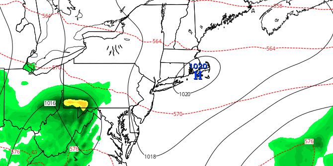 High pressure moves right over Southern New England Wednesday afternoon