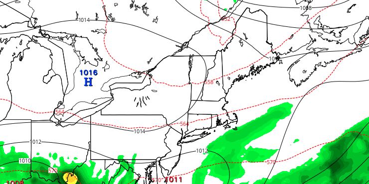 A storm system moves out to sea south of New England Thursday night