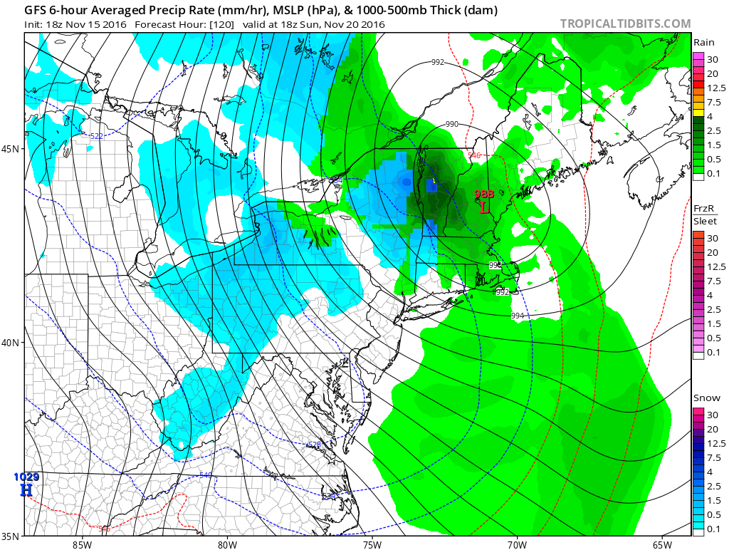 A storm over New England on Sunday into Monday brings showers and eventually chilly weather